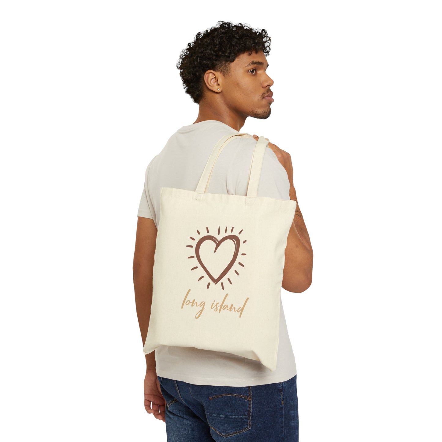 Long Island Love -  Large Heart - Cotton Canvas Tote Bag